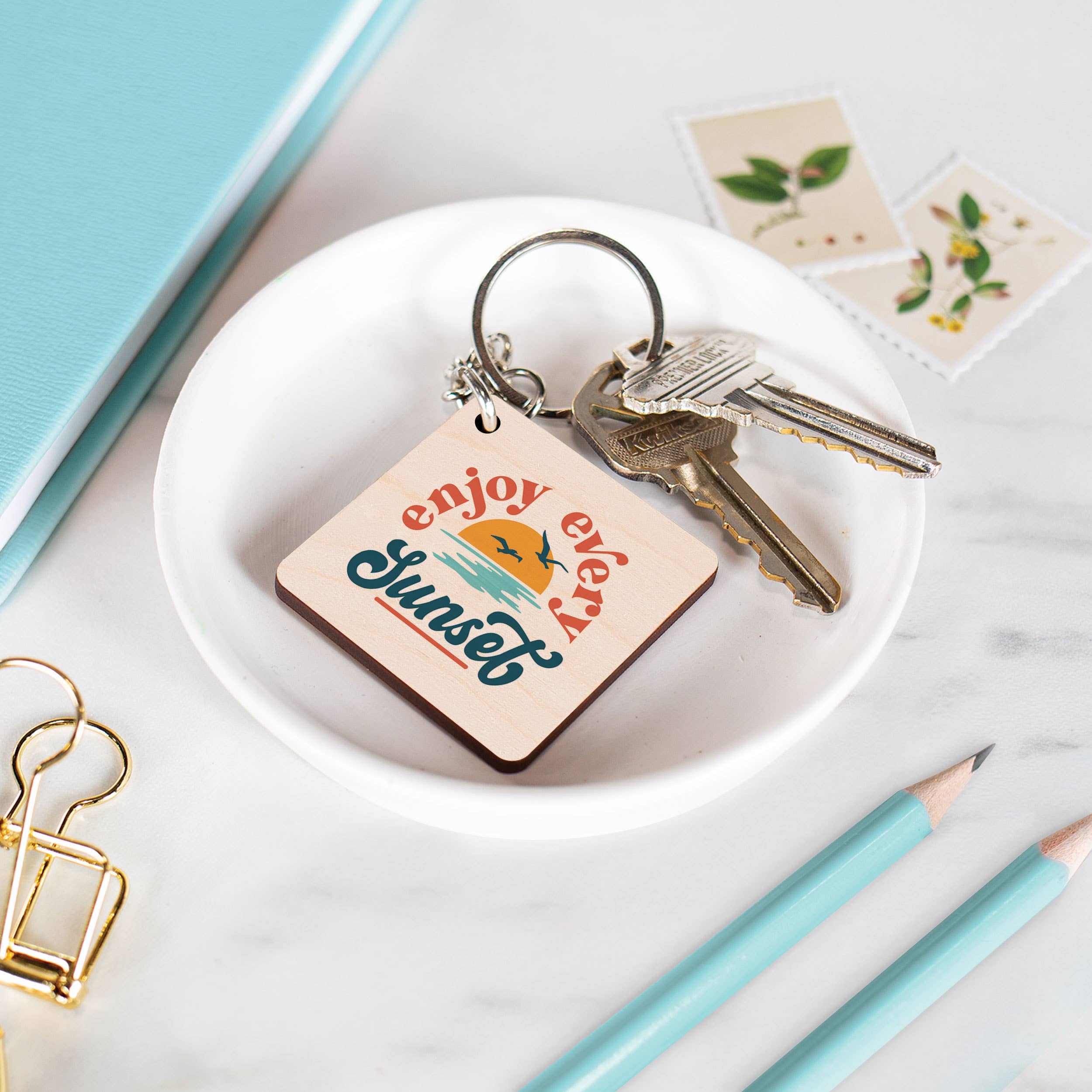 Enjoy Every Sunset Maple Veneer Keychain