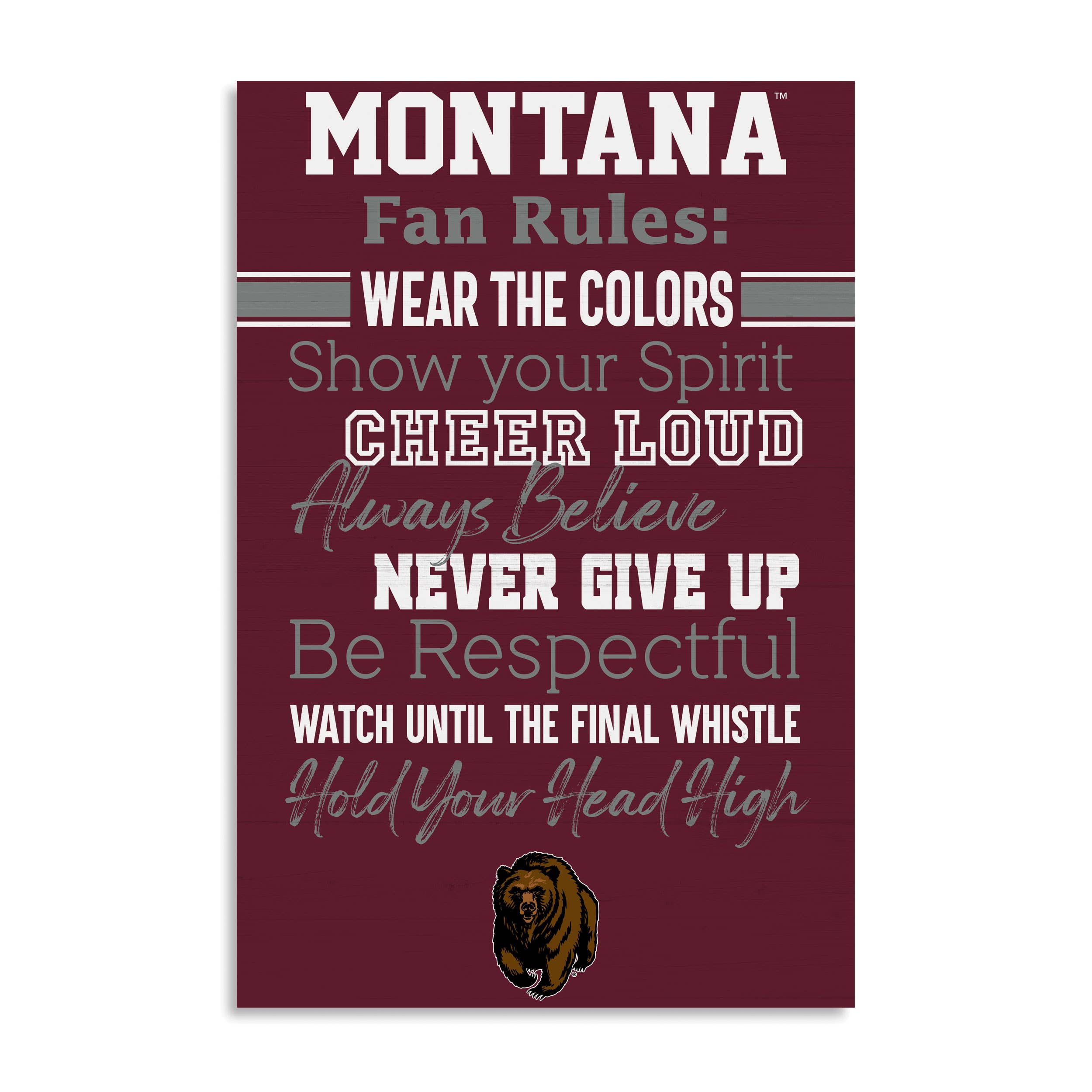 Montana Grizzlies Fan Rules Wall Sign