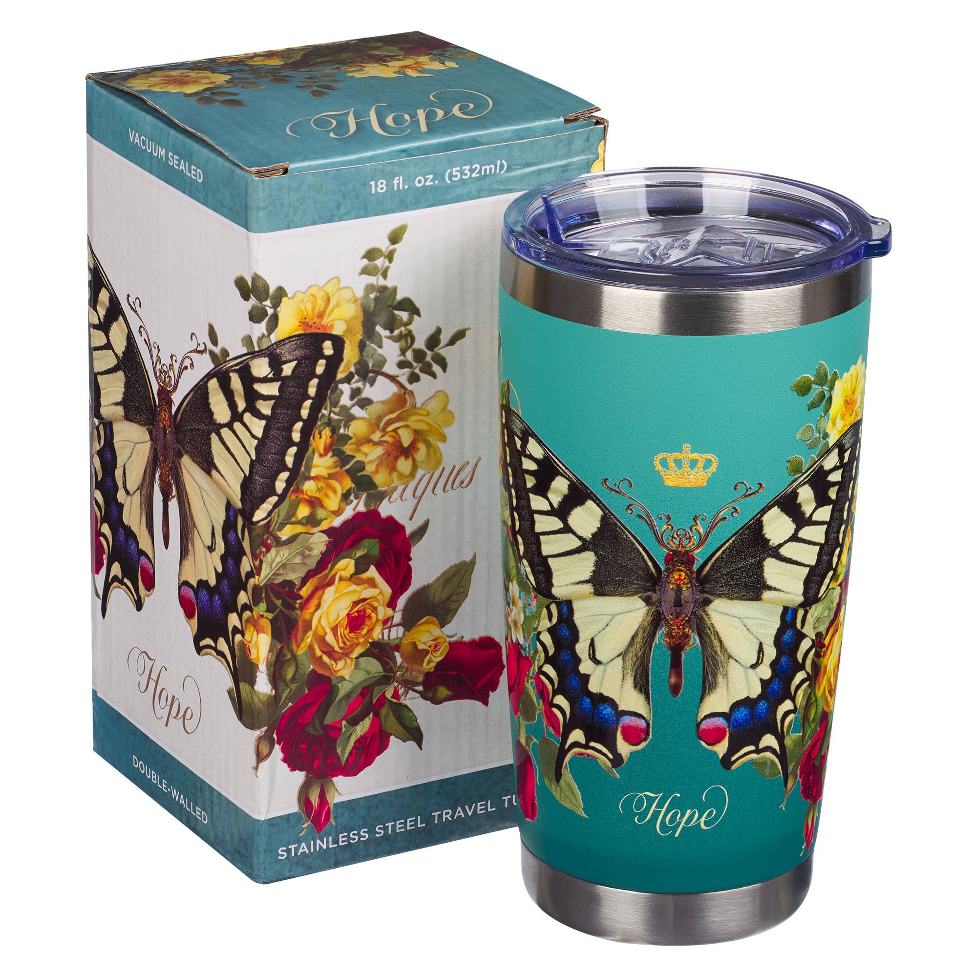 Teal Hope Butterfly Stainless Steel Tumbler - Isaiah 40:31