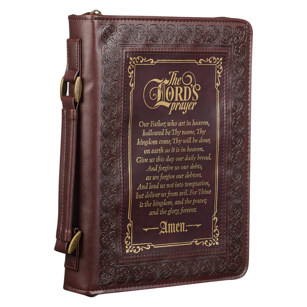 Bible Cover Classic Brown/Burgundy Lord's Prayer Matt 6:9-13: Large