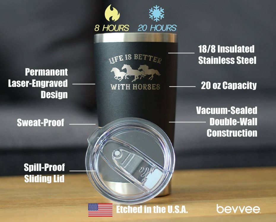 Better with Horses Insulated Travel Tumbler - Black