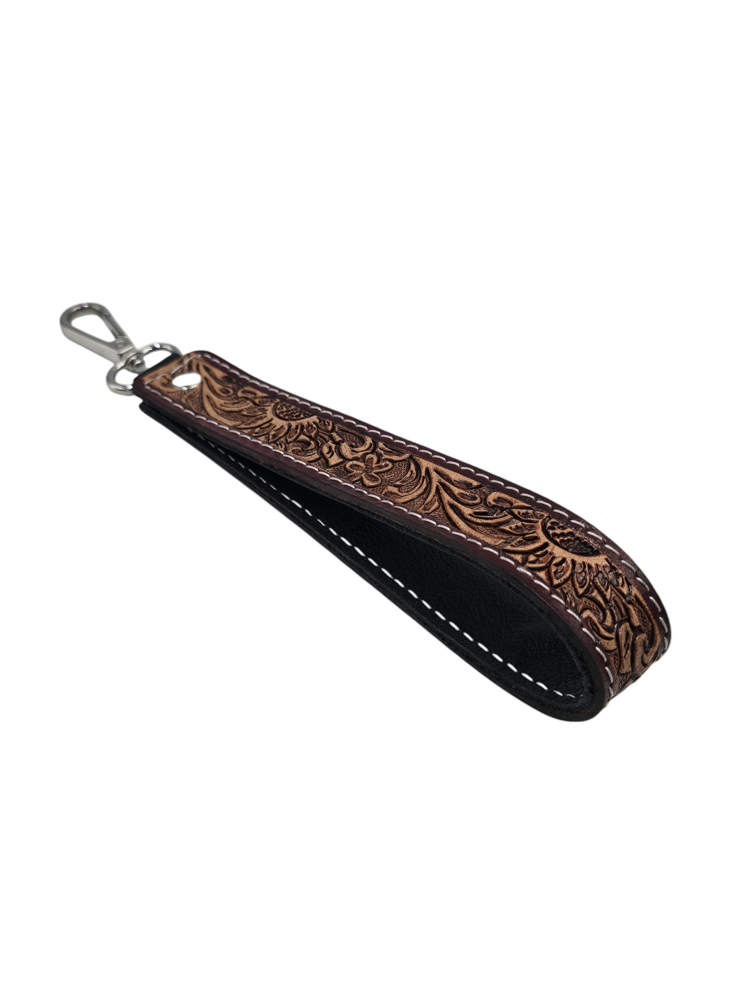 Montana Twist Genuine Leather Keychain - Coffee w/ Floral Design
