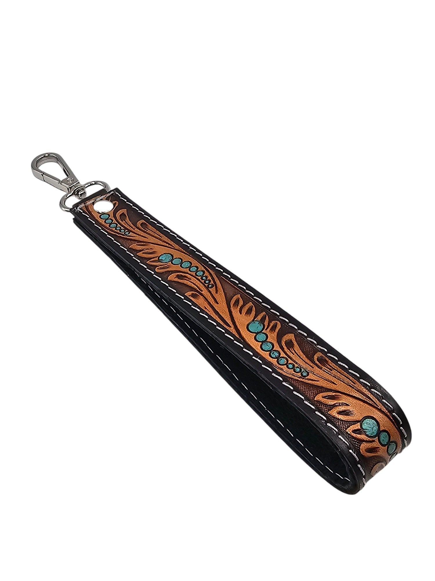 Montana Twist Genuine Leather Keychain - Blue Accents