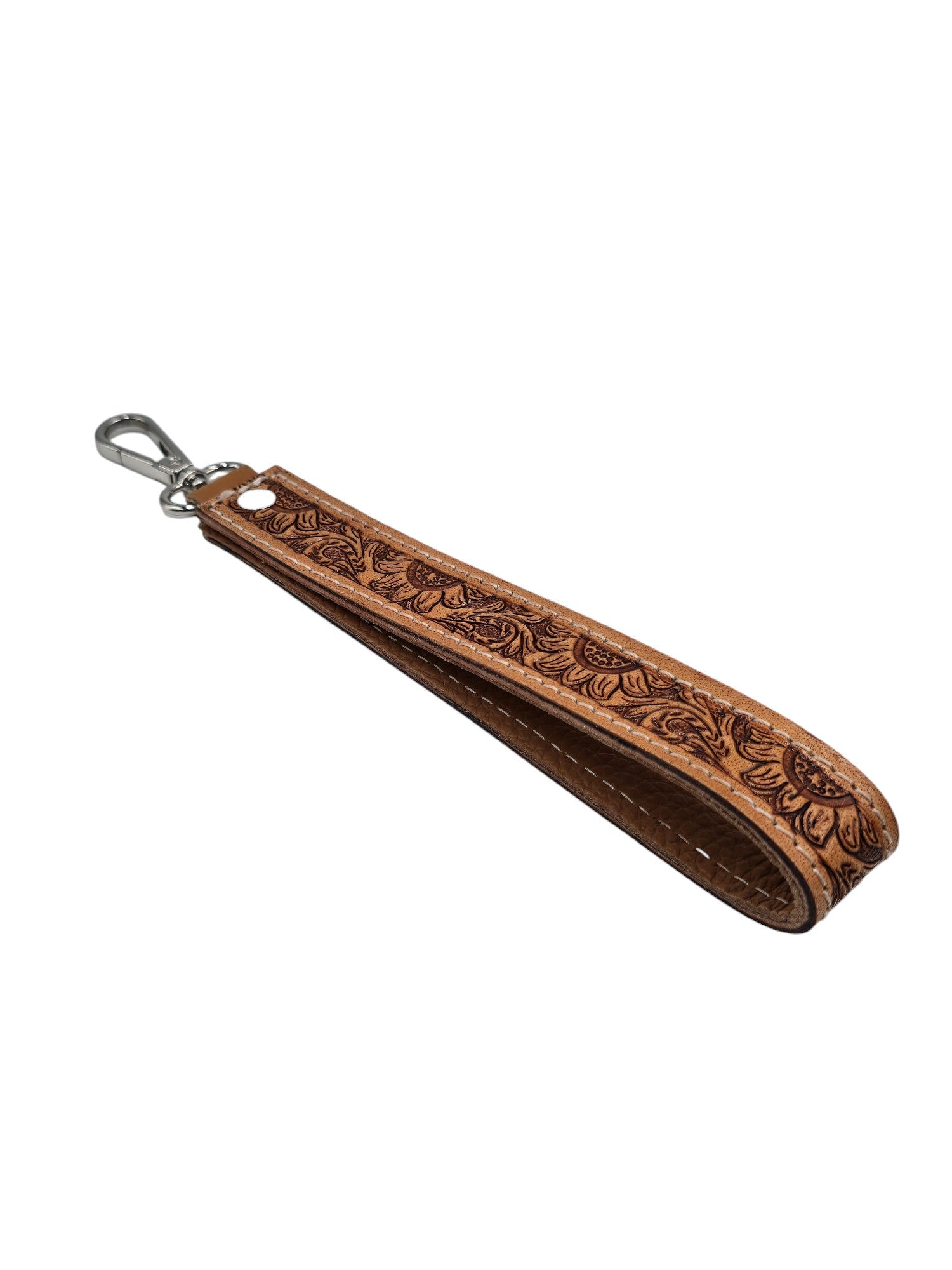 Montana Twist Genuine Leather Keychain - Saddle Brown w/ Floral Design