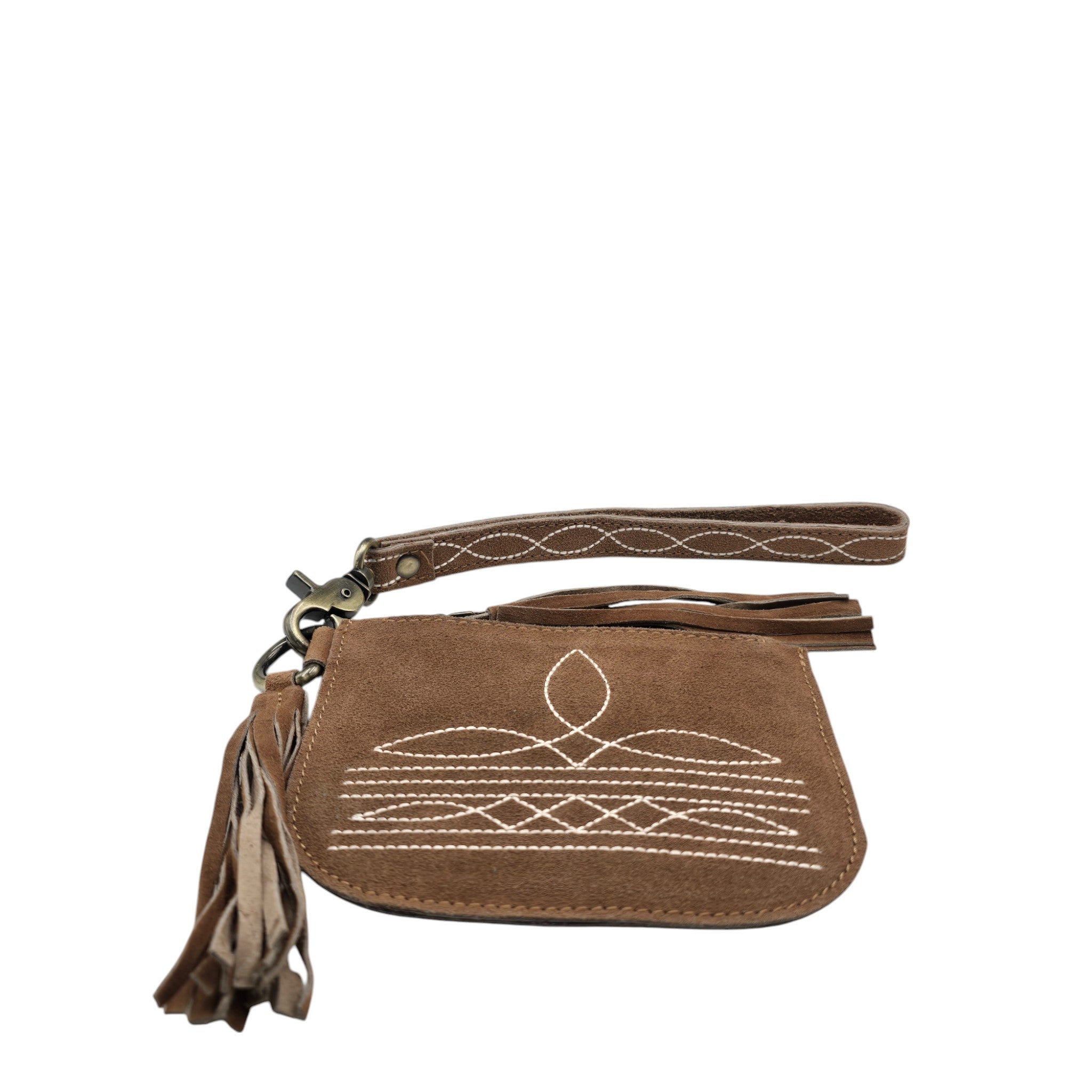 Montana Twist Genuine Suede Leather Boot Stitch Wristlet - Saddle Brown