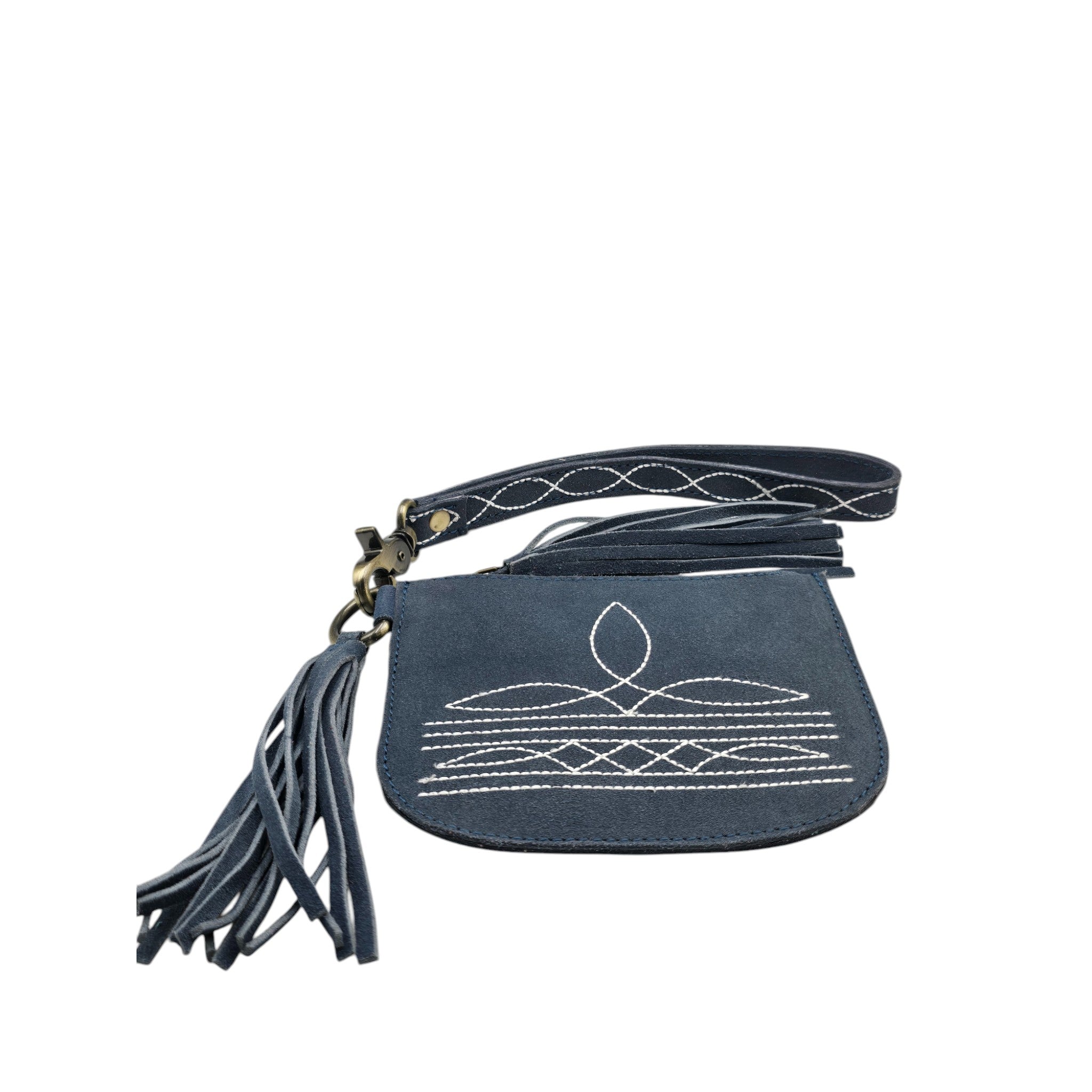 Montana Twist Genuine Suede Leather Boot Stitch Wristlet - Denim Blue