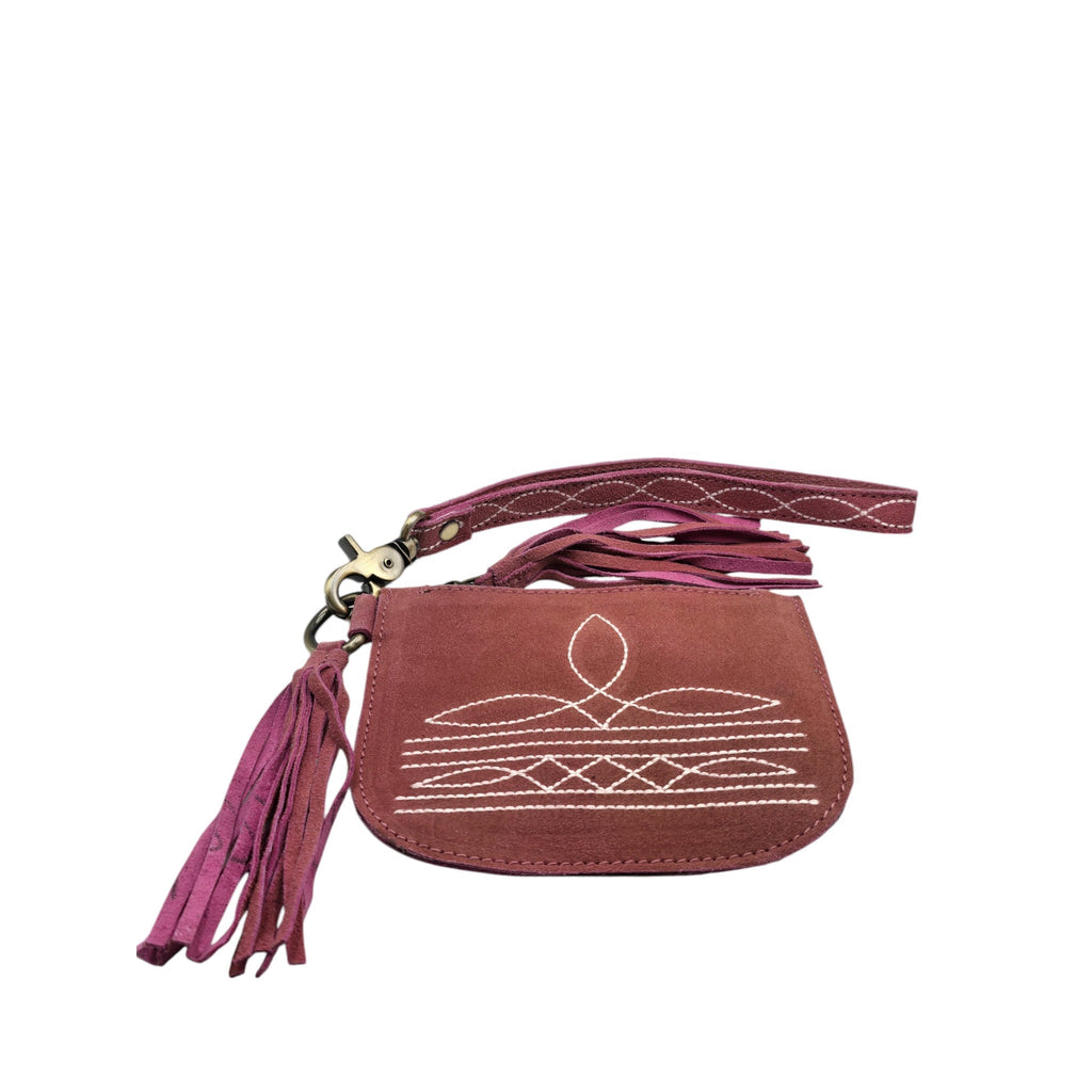 Montana Twist Genuine Suede Leather Boot Stitch Wristlet - Pink