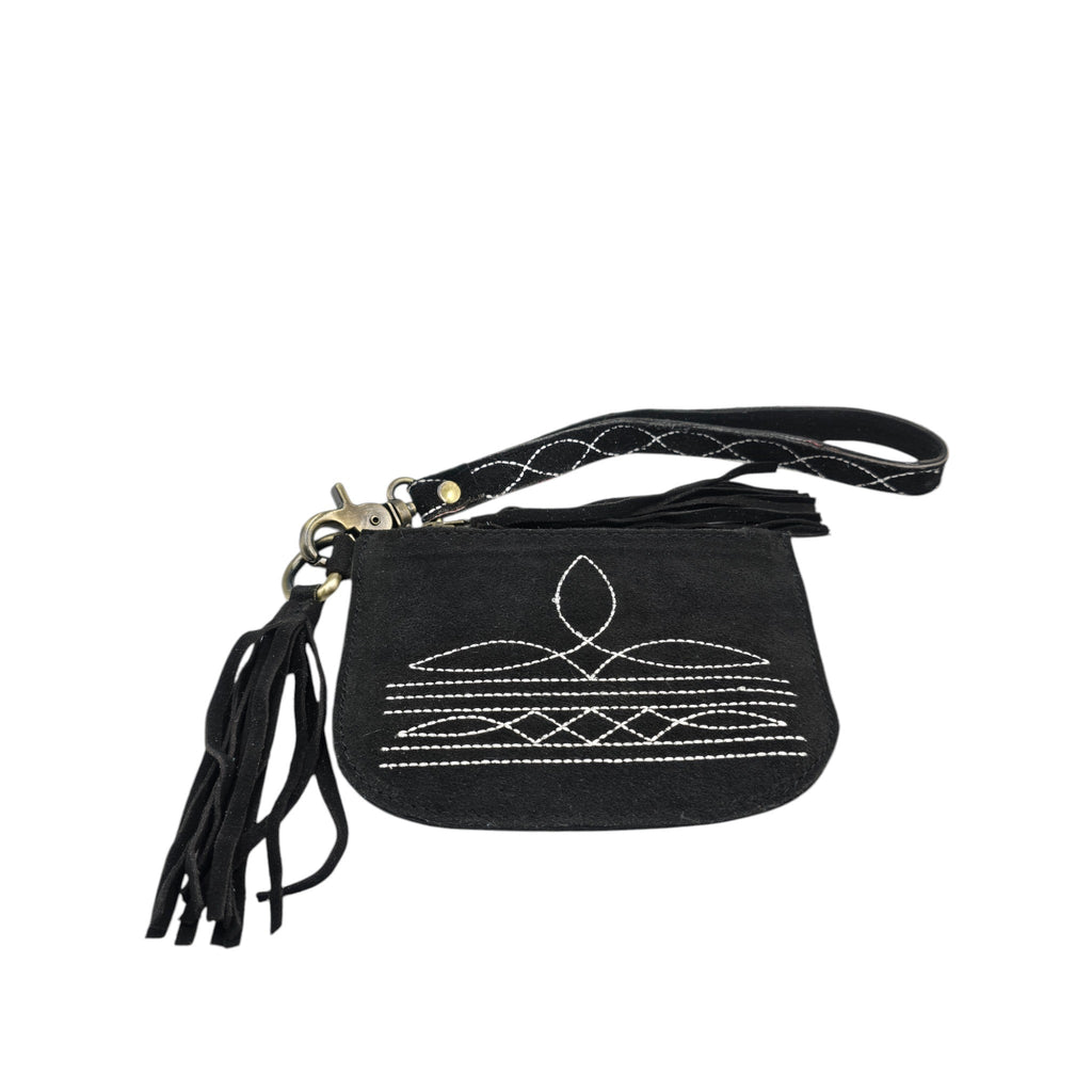 Montana Twist Genuine Suede Leather Boot Stitch Wristlet - Black