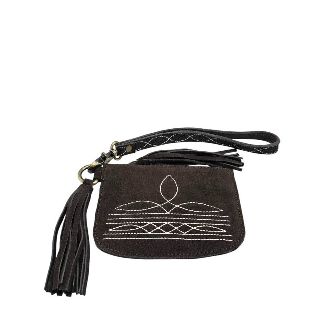 Montana Twist Genuine Suede Leather Boot Stitch Wristlet - Coffee