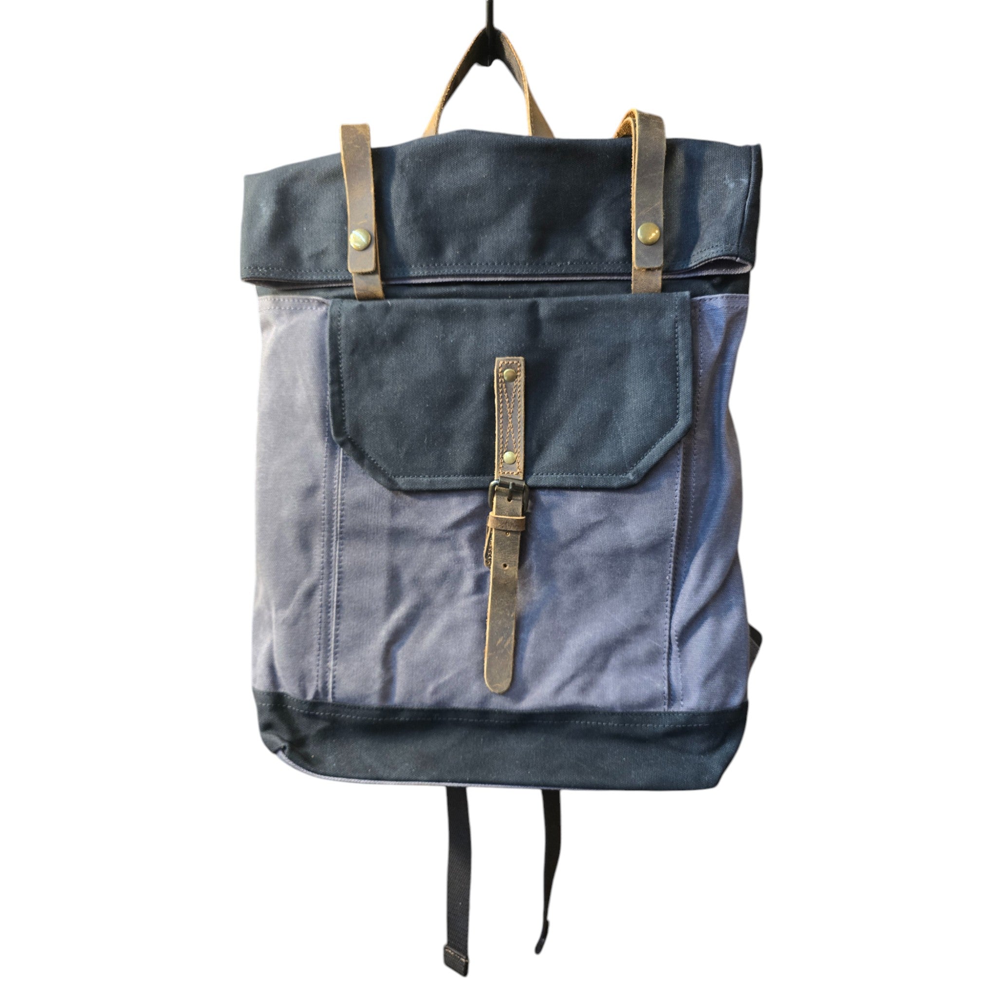 Montana Twist Vintage Rolltop Casual Travel Waxed Canvas Rucksack - Gray