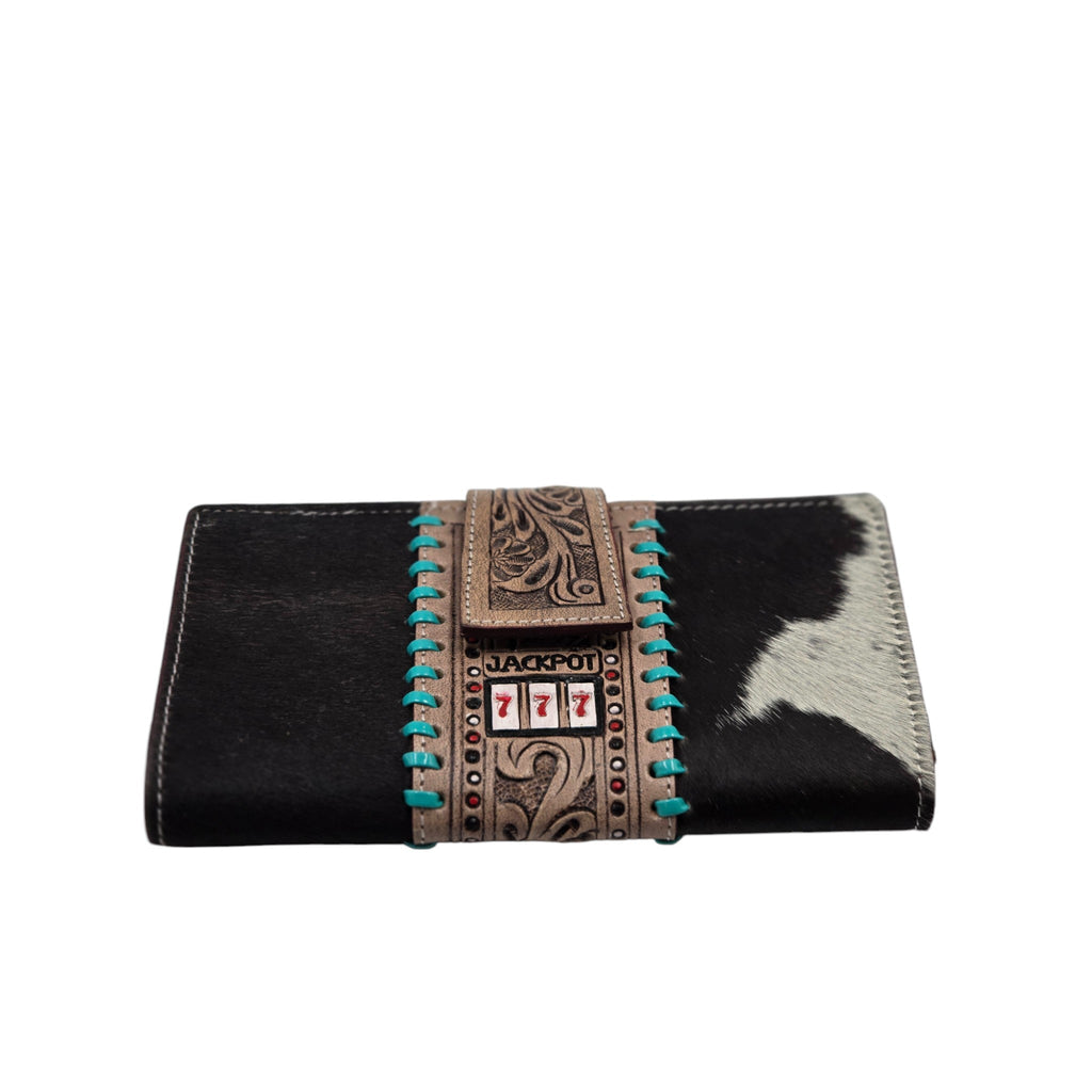 Montana Twist Genuine Leather Cowhide Jackpot Wallet - Turquoise Stitching