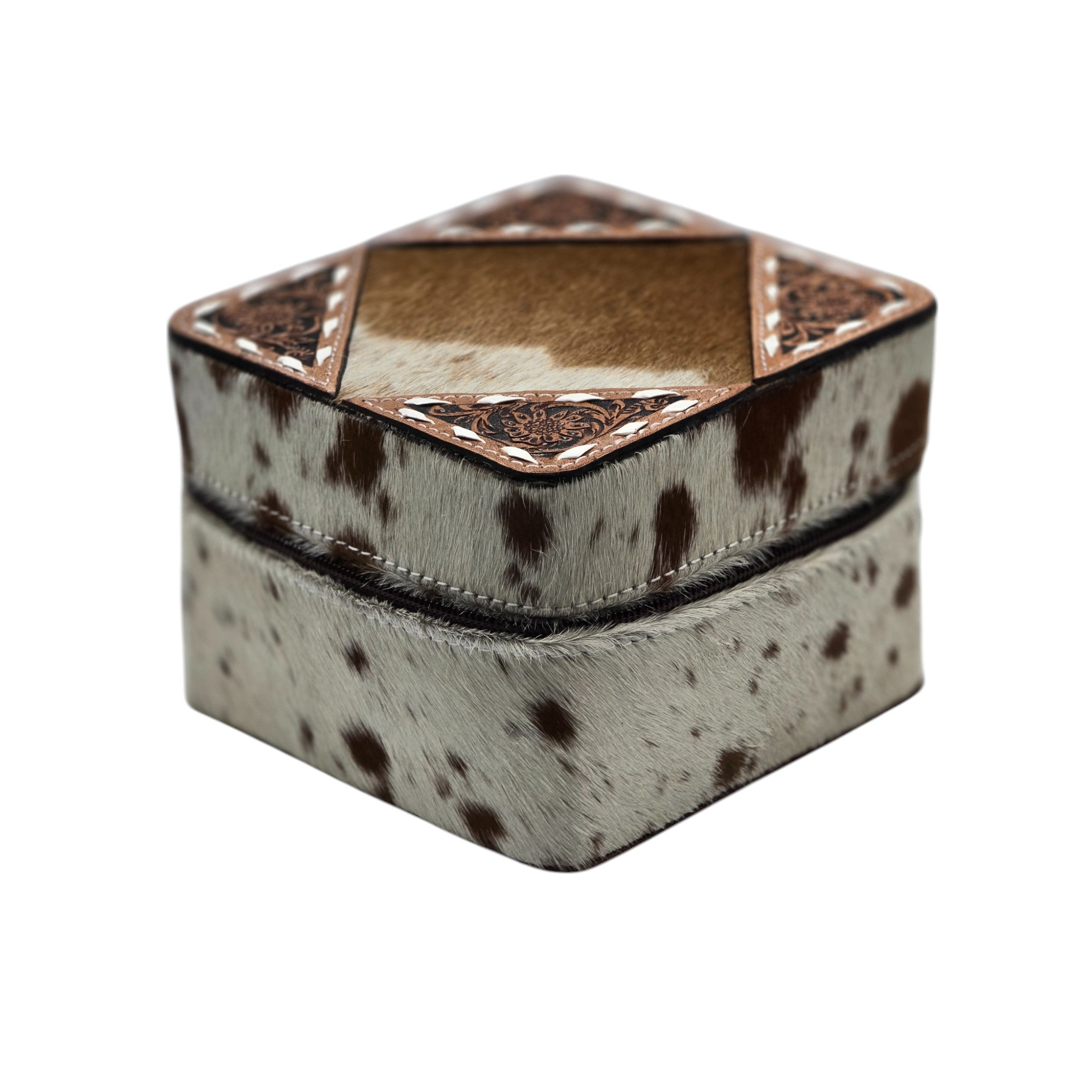Montana Twist Genuine Leather Large Cowhide Jewelry Box - Diamond Design
