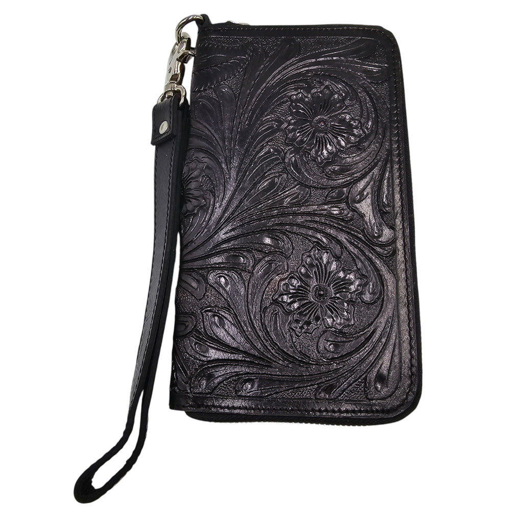 Montana Twist Genuine Leather Floral Tooled Wallet - Black