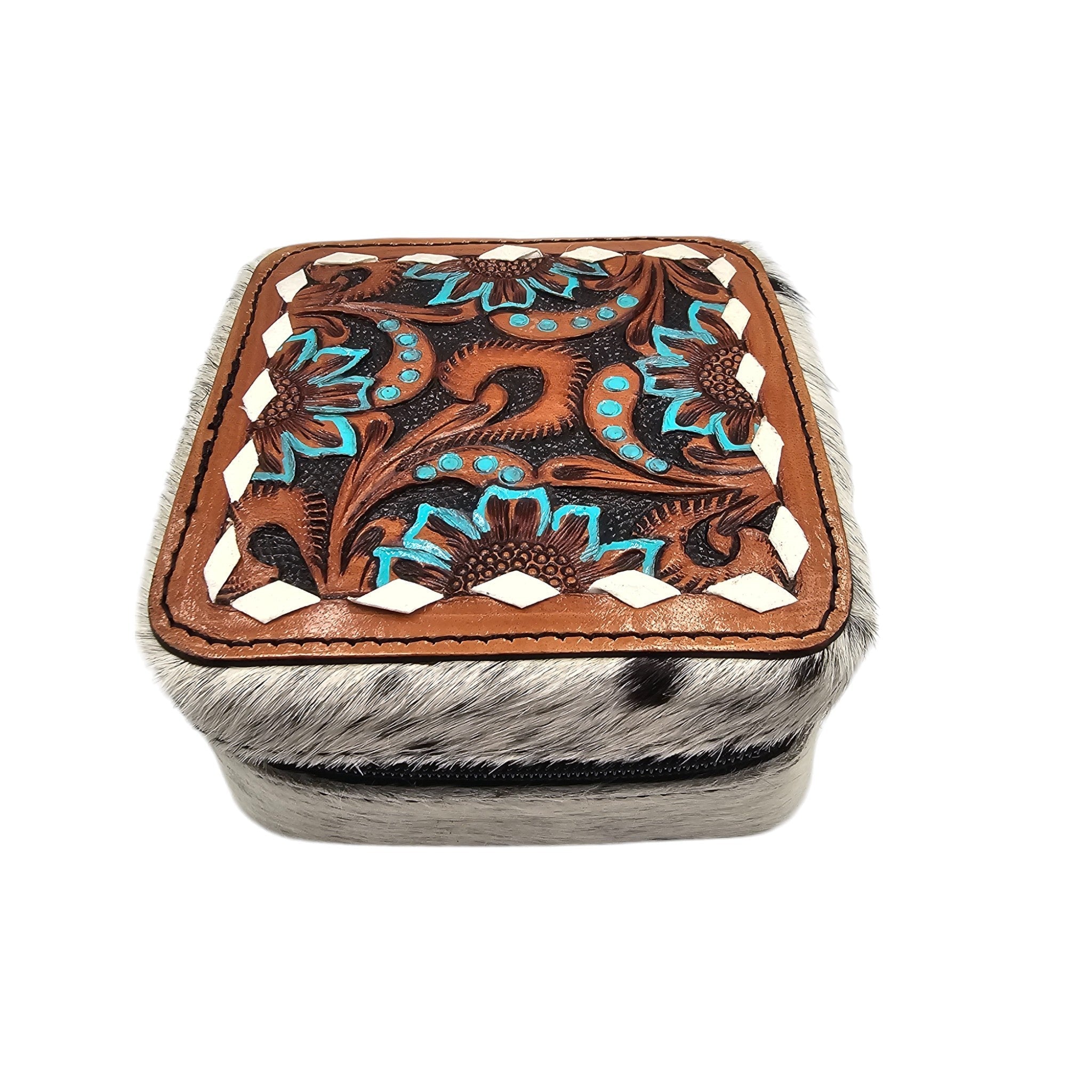 Montana Twist Genuine Leather Embossed Jewelry Case - Turquoise Flower