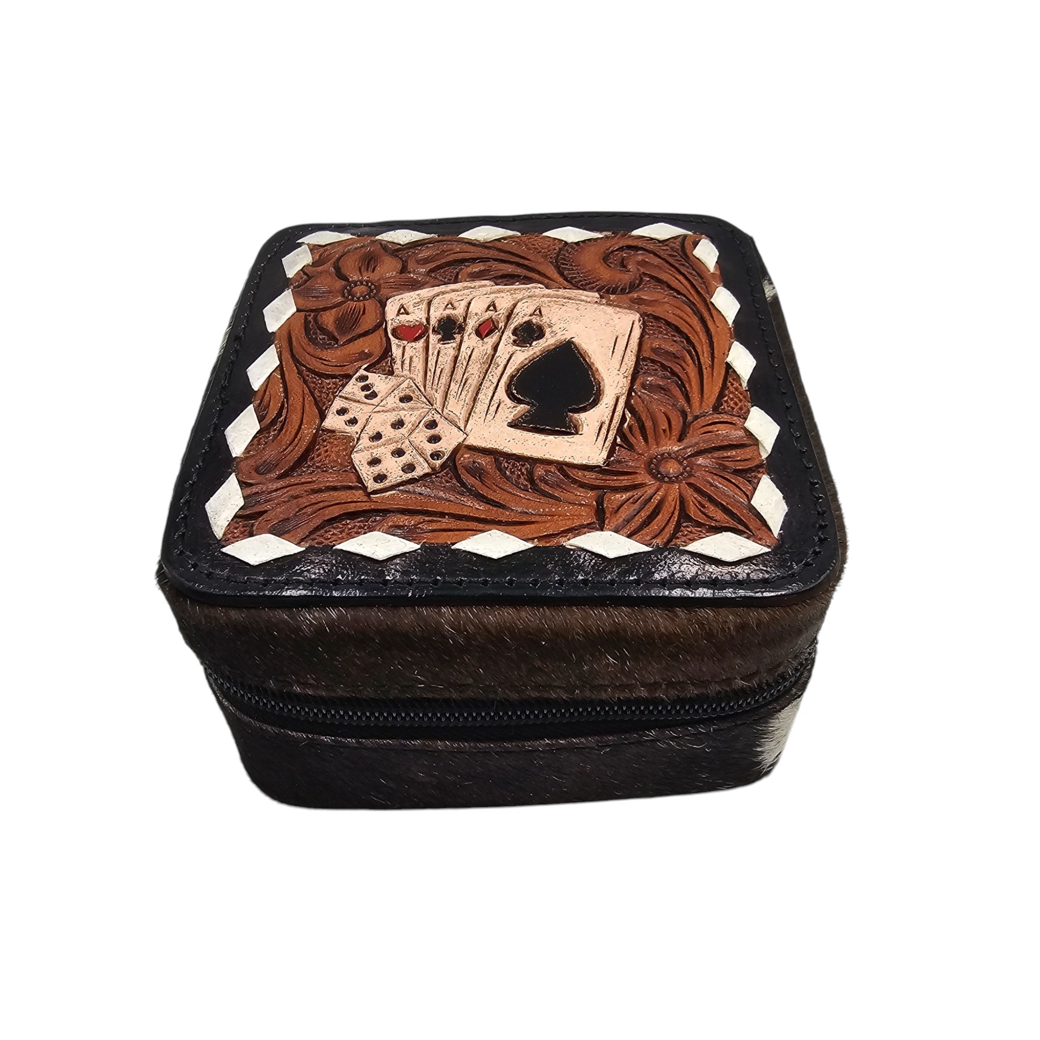 Montana Twist Genuine Leather Embossed Jewelry Case - Four Aces