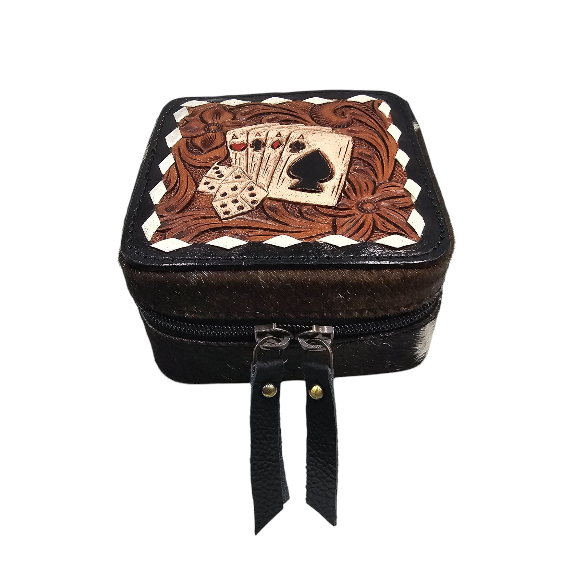 Montana Twist Genuine Leather Embossed Jewelry Case - Four Aces