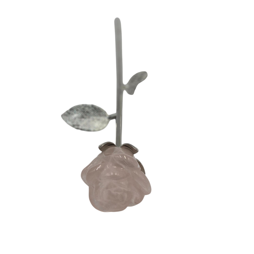 Rose Quartz Long Stem Rose with Metal Stem and Leaves