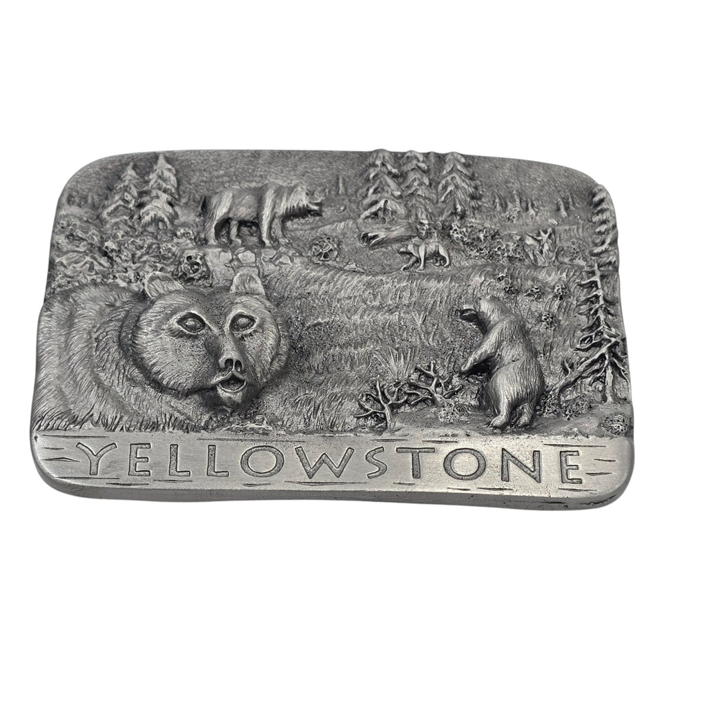 Pewter Yellowstone Bear Scene Belt Buckle #5108