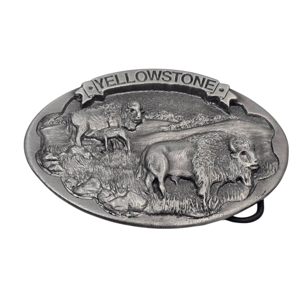 Pewter Yellowstone Bison Scene Belt Buckle #5921