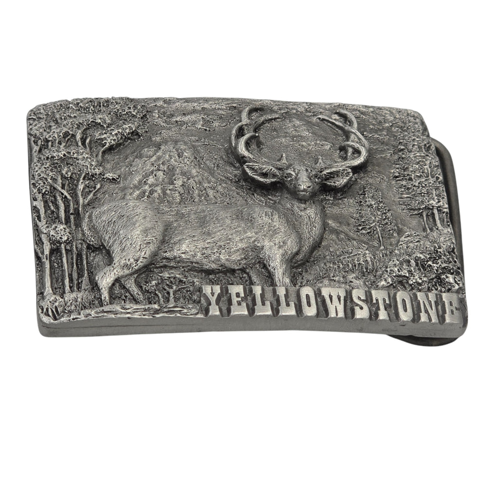 Pewter Yellowstone Mule Deer Scene Belt Buckle #5825