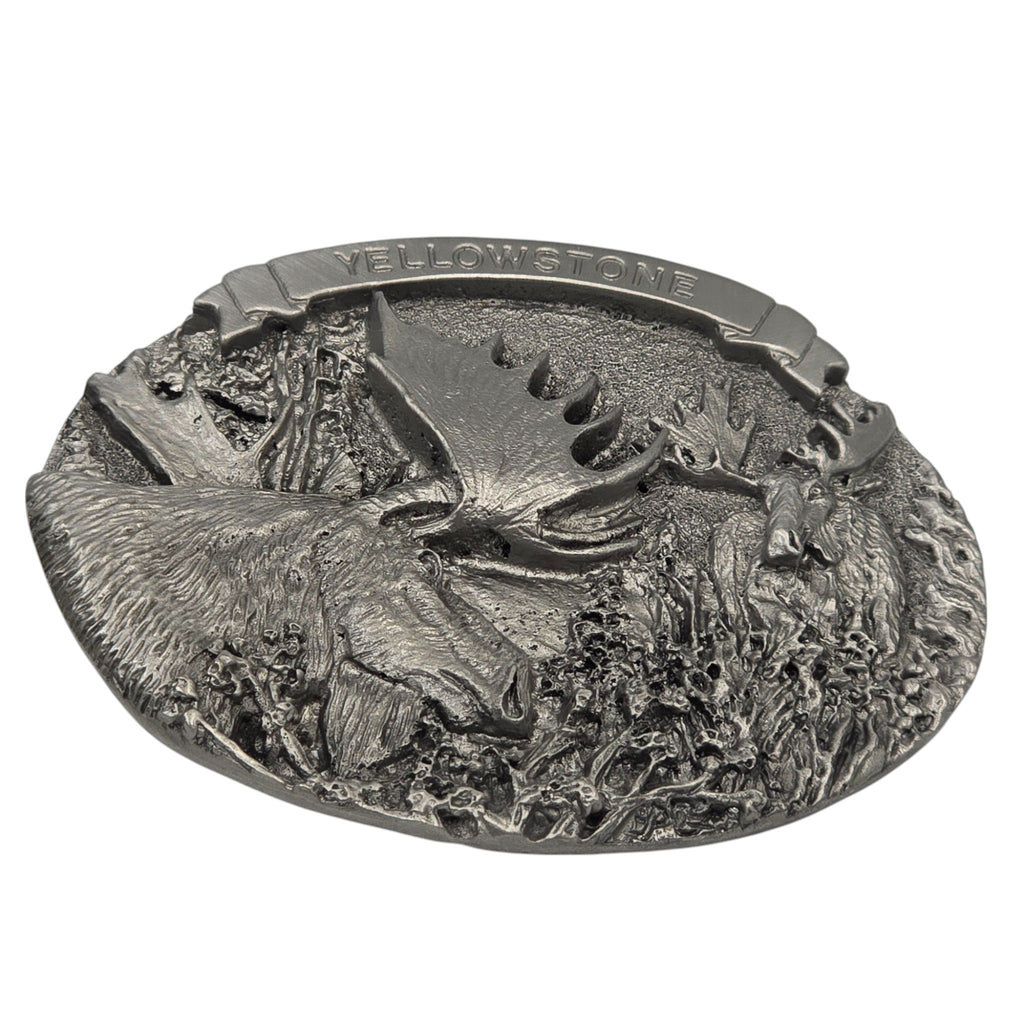 Pewter Yellowstone Bull Moose Scene Belt Buckle #5941