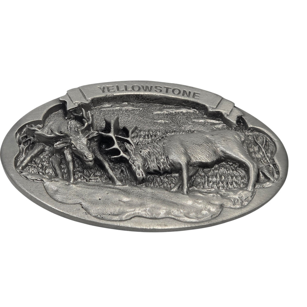Pewter Fighting Elk Scene Belt Buckle #5134