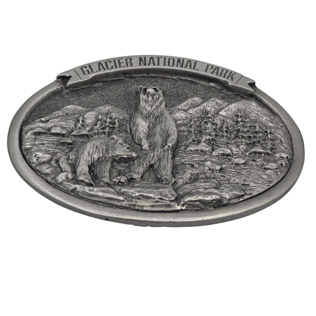 Pewter Glacier National Park Grizzly Bear Scene Belt Buckle #5933