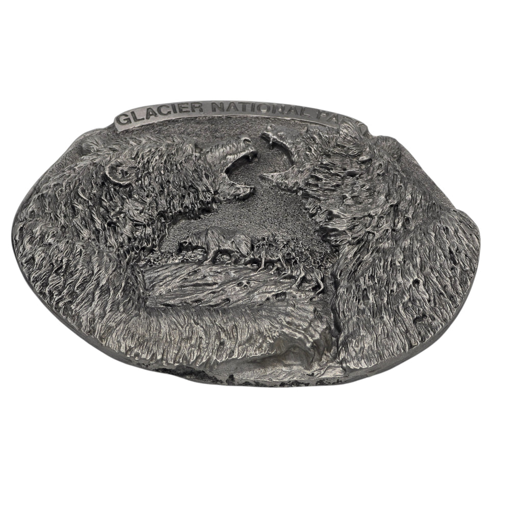Pewter Glacier National Park Fighting Grizzly Bear Scene Belt Buckle #5948