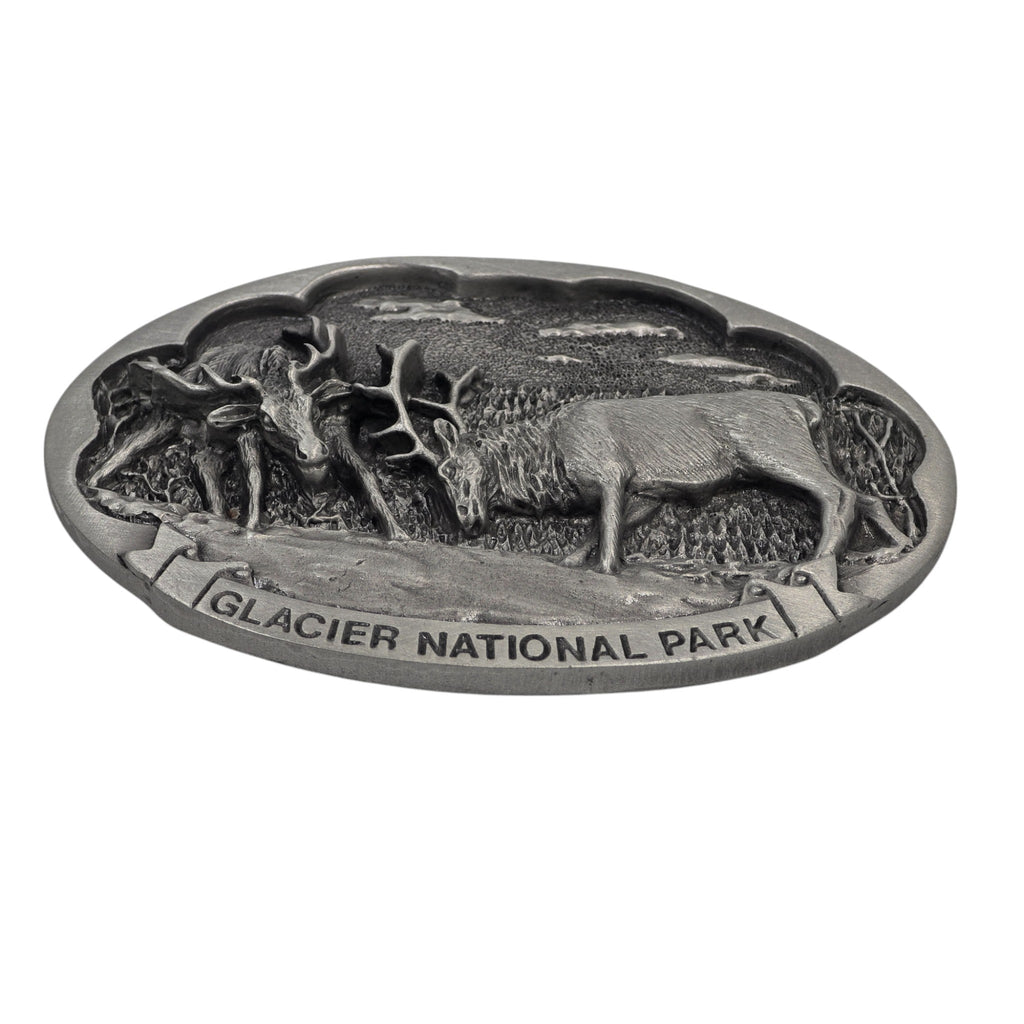 Pewter Glacier National Park Fighting Elk Scene Belt Buckle #5947