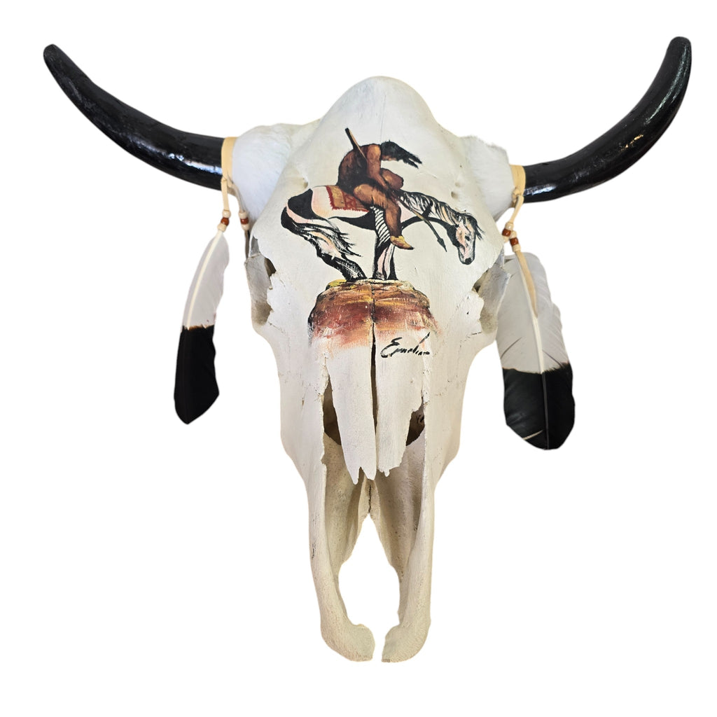 End of the Trail; Hand Painted Cow Skull