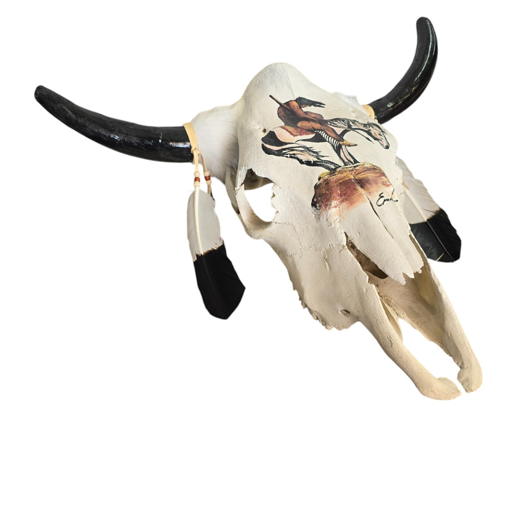 End of the Trail; Hand Painted Cow Skull