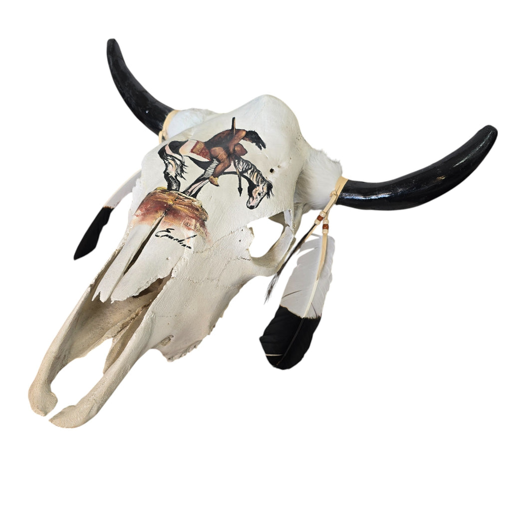End of the Trail; Hand Painted Cow Skull