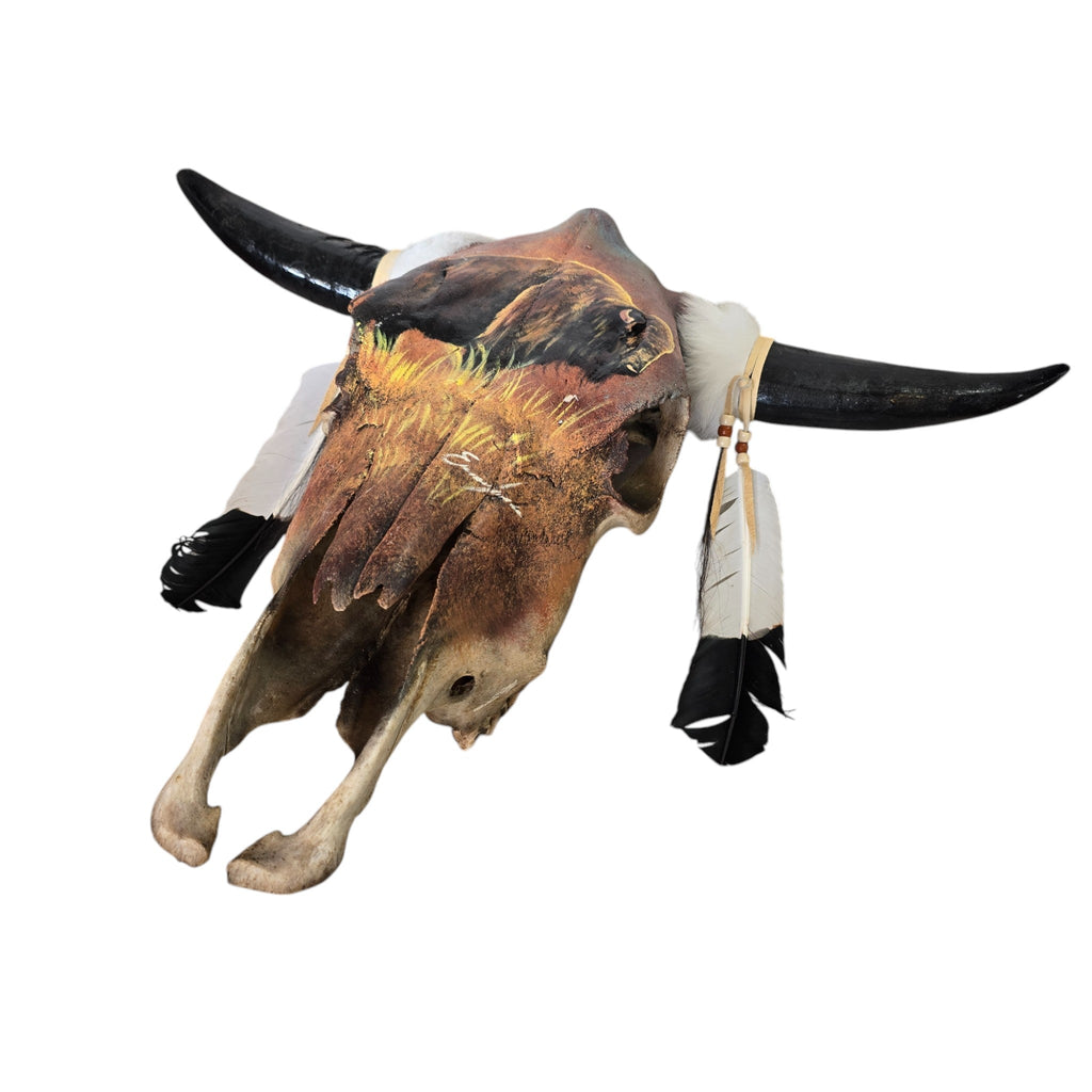 Buffalo on the Prairie; Hand Painted Cow Skull
