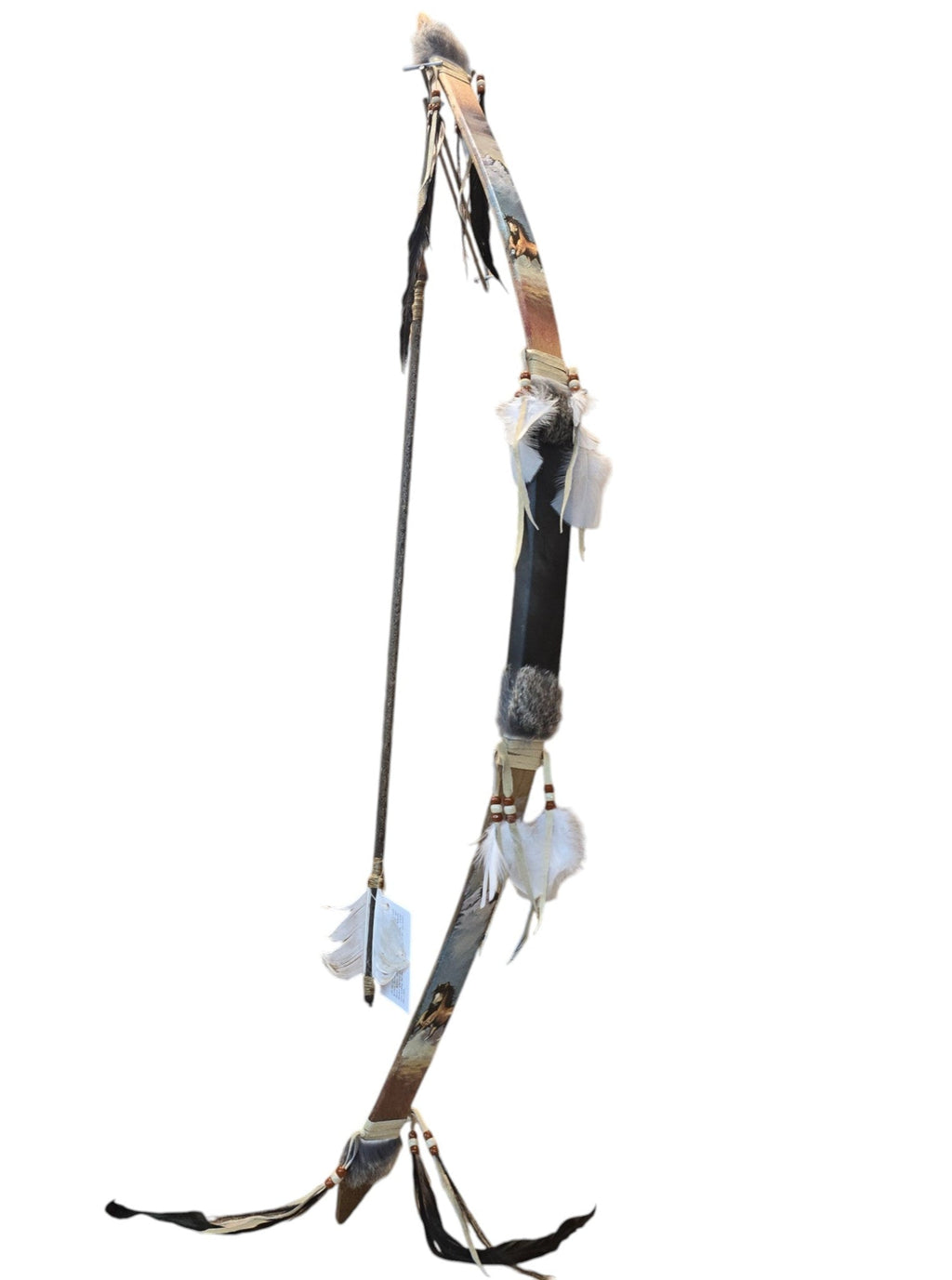 The Free Spirit; Hand made Native Bow with Arrow, Adorned with Hand Painted Stallion