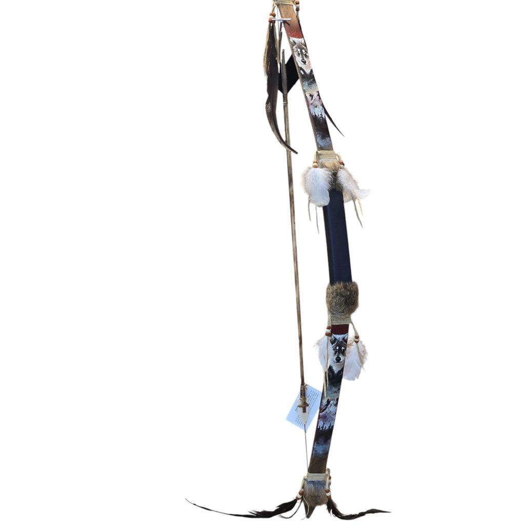 The Lone Hunter; Hand made Native Bow with Arrow, Adorned with Hand Painted Wolf
