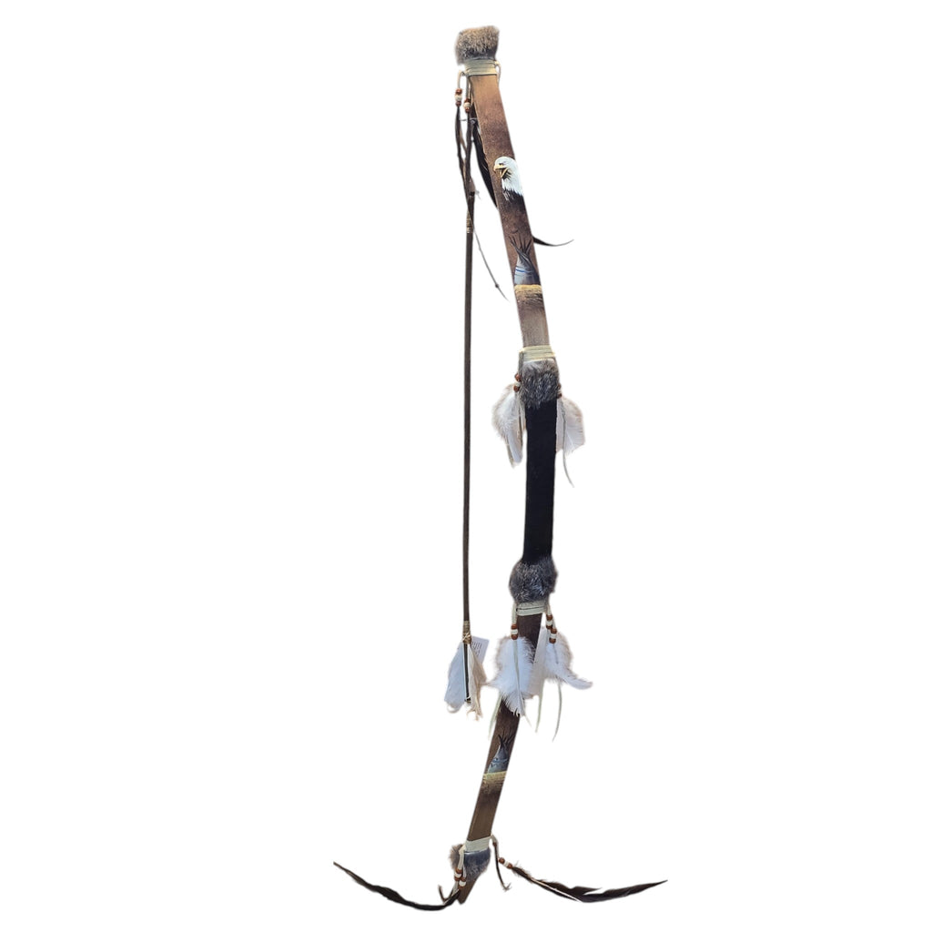 The Home Protector; Hand made Native Bow with Arrow, Adorned with Hand Painted Eagle & Teepee