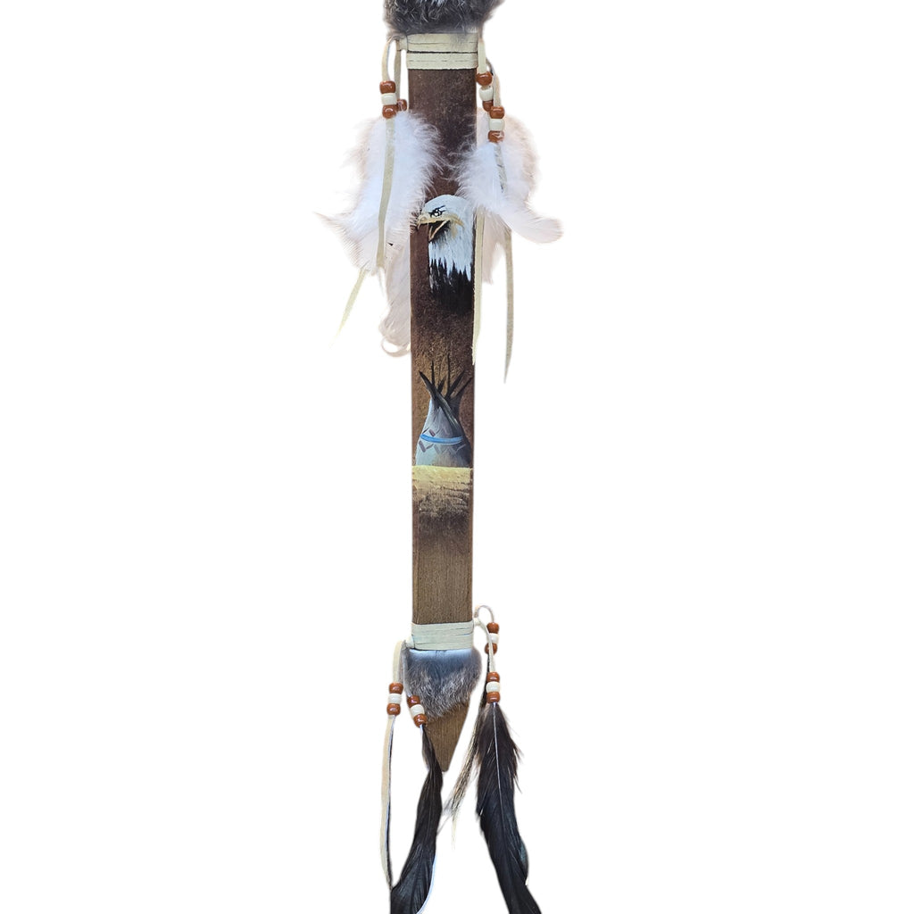 The Home Protector; Hand made Native Bow with Arrow, Adorned with Hand Painted Eagle & Teepee