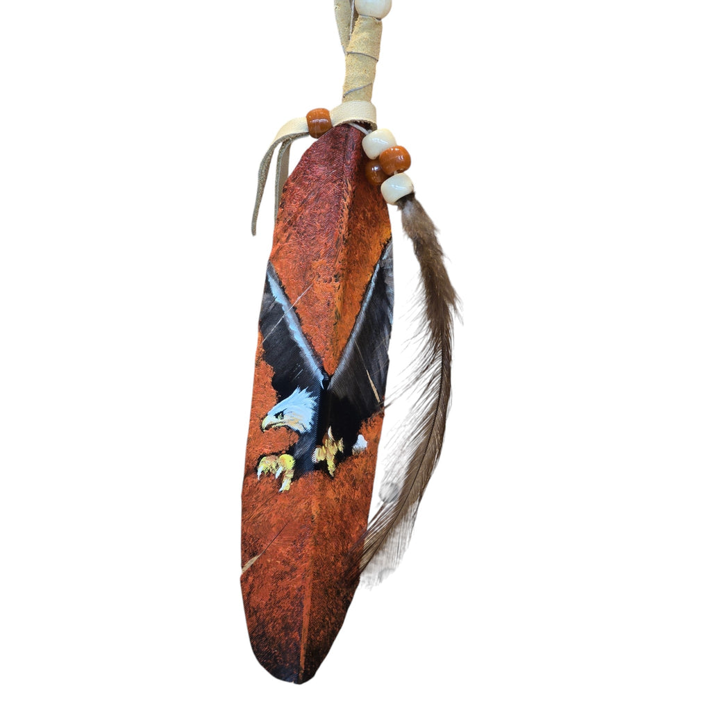Hand Painted Feather, Featuring a Bald Eagle on Decent.  Piece has a Certificate of Authenticity