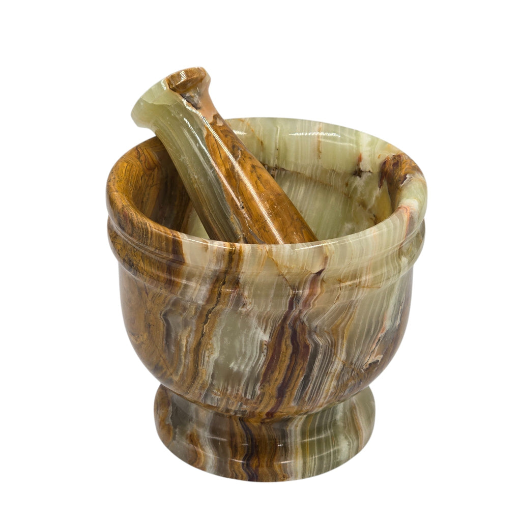 Hard Carved Imported Luxury Green Onyx Mortar & Pestel Set