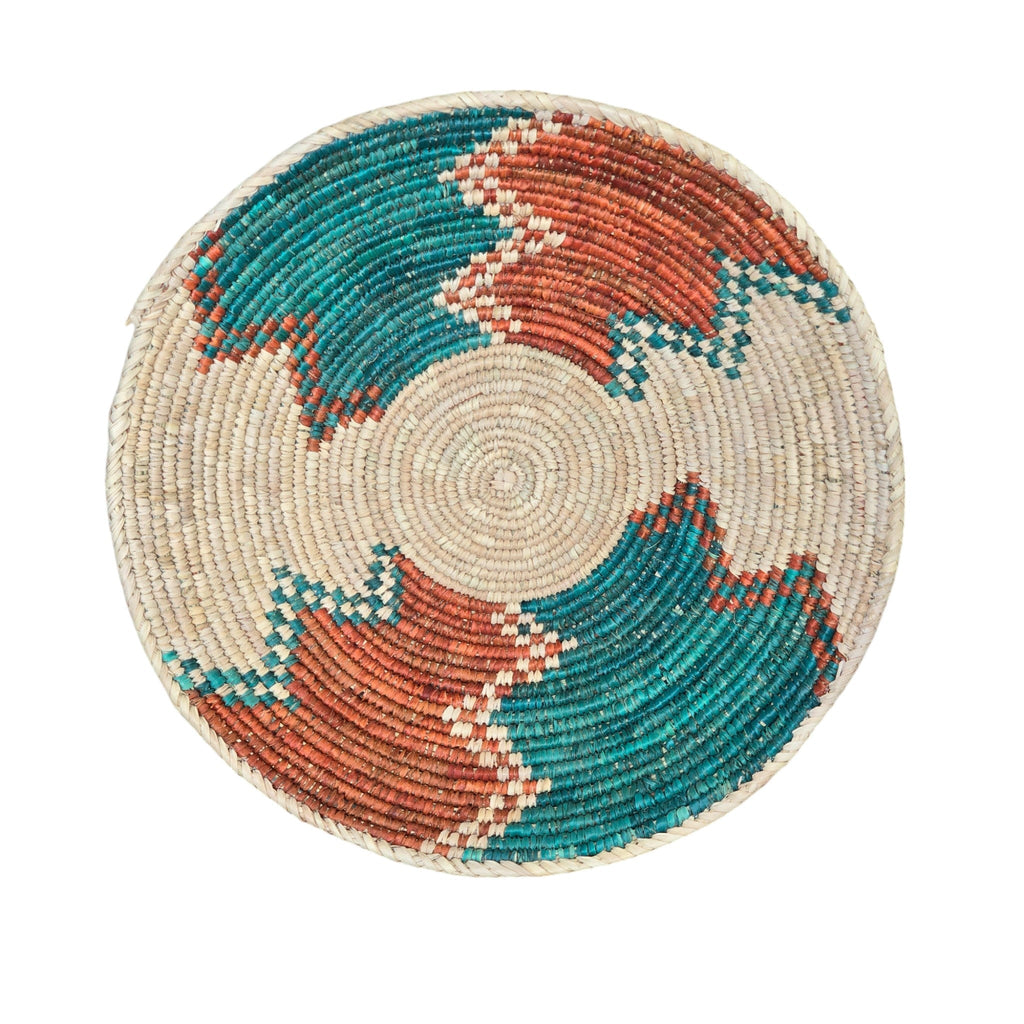 Natural, Handwoven Geometric Turquoise & Rust Basket