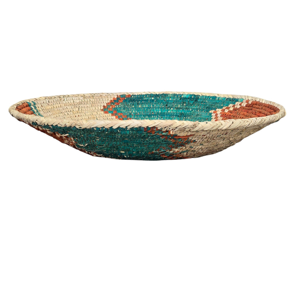 Natural, Handwoven Geometric Turquoise & Rust Basket