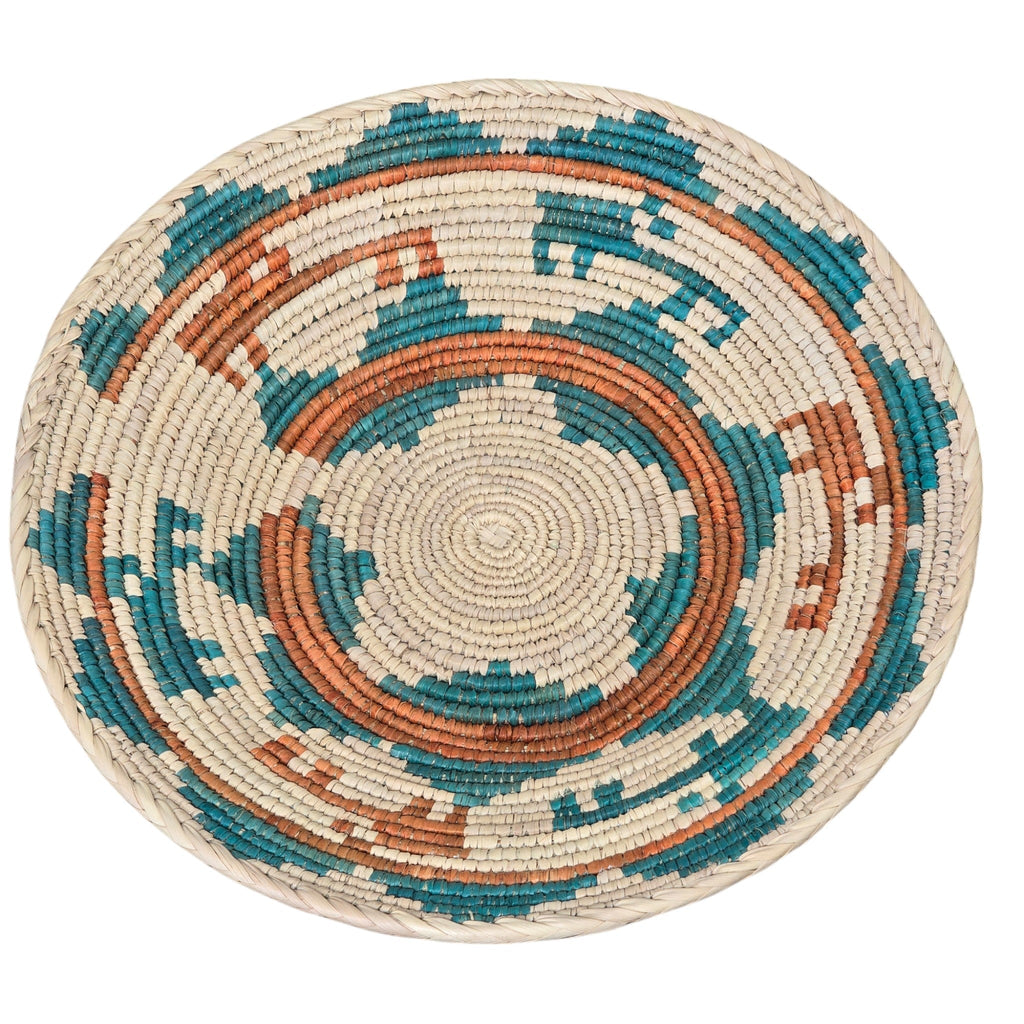 Natural, Handwoven Geometric Turquoise & Rust Basket