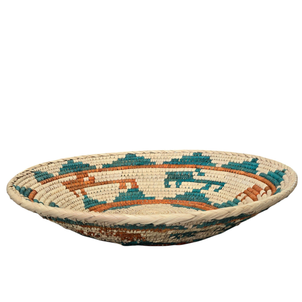 Natural, Handwoven Geometric Turquoise & Rust Basket
