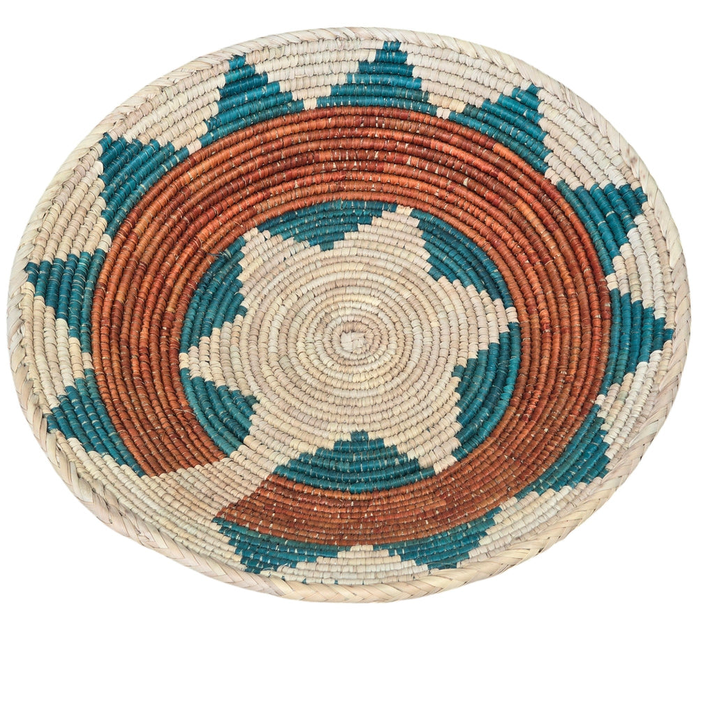 Natural, Handwoven Geometric Turquoise & Rust Basket