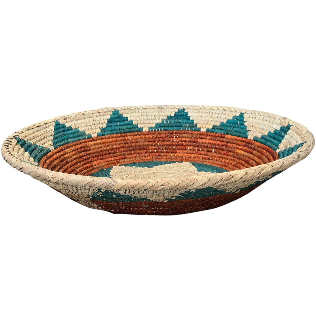 Natural, Handwoven Geometric Turquoise & Rust Basket