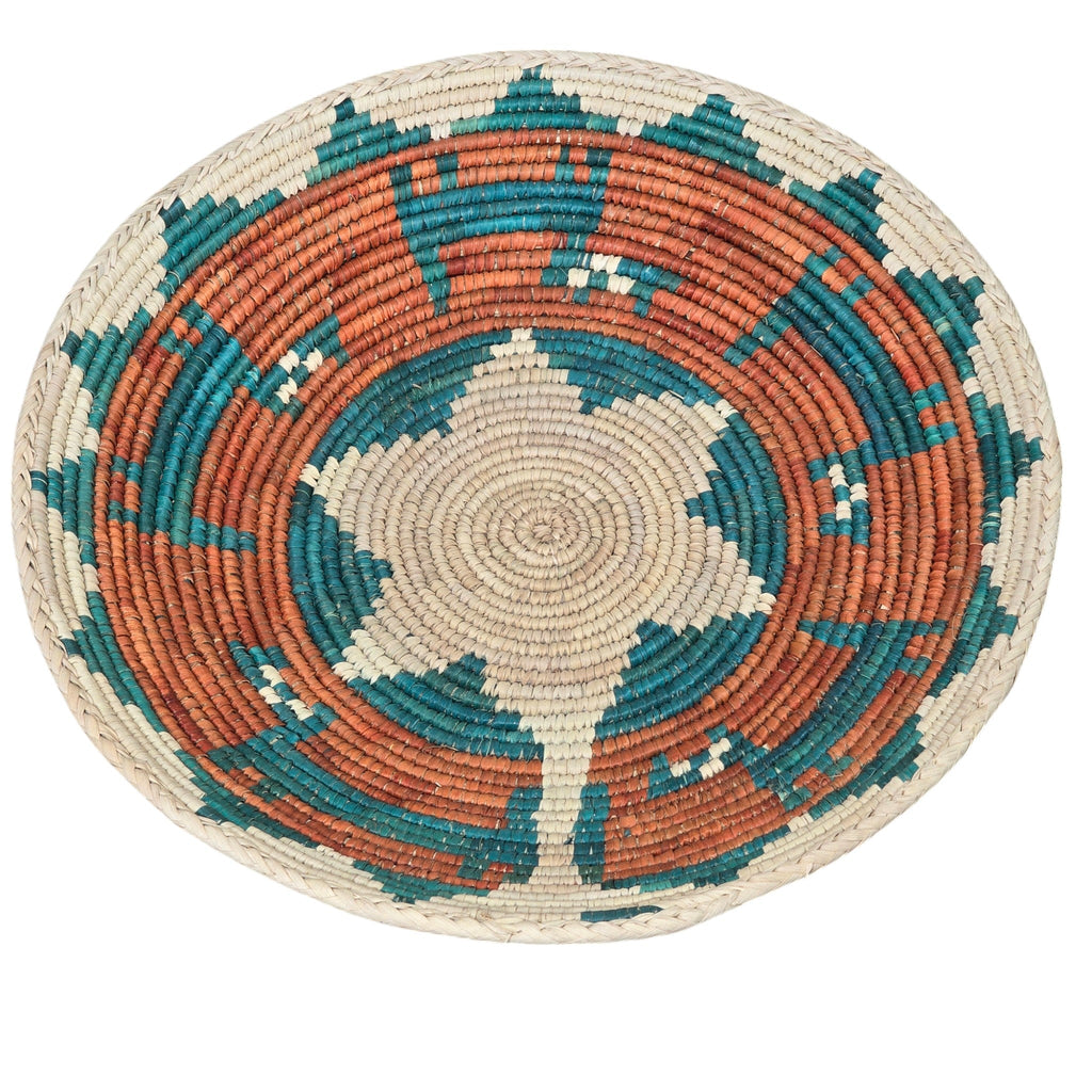 Natural, Handwoven Geometric Turquoise & Rust Basket