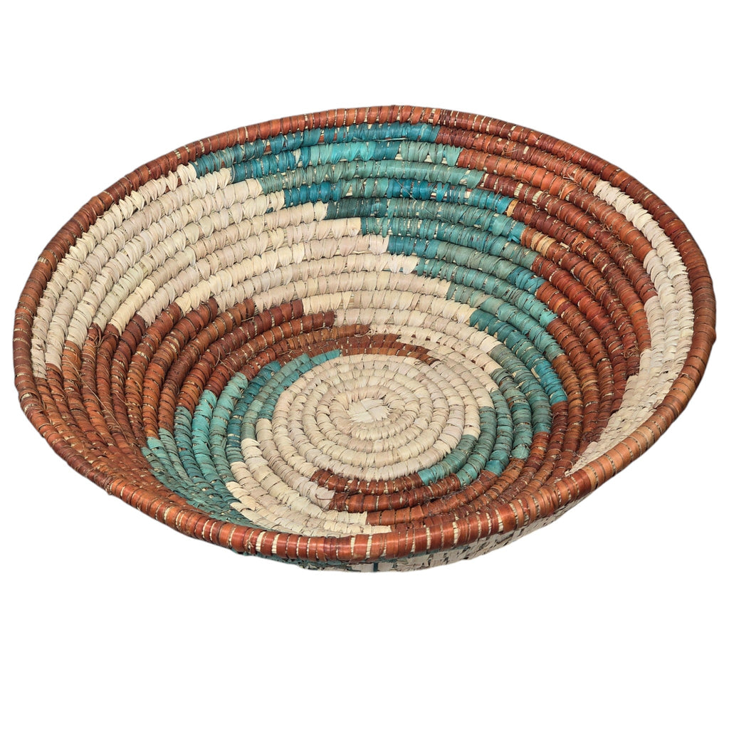Natural, Handwoven Geometric Turquoise & Rust Basket