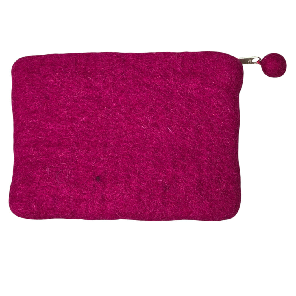 Hand Crafted Wool Felt Coin Purse, Magenta in Color, Emblazoned with a Butterfly
