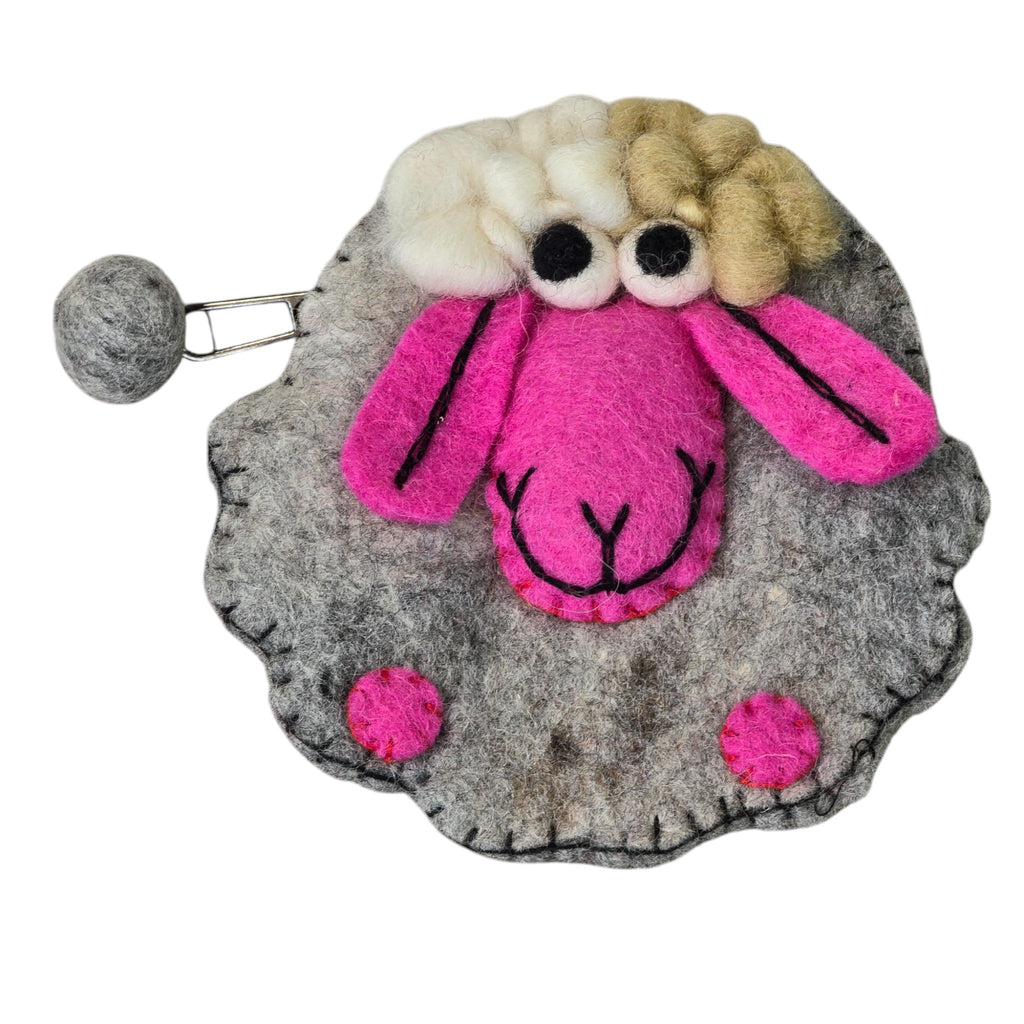 Handmade Wool Felt Coin Purse; Gray Sheep