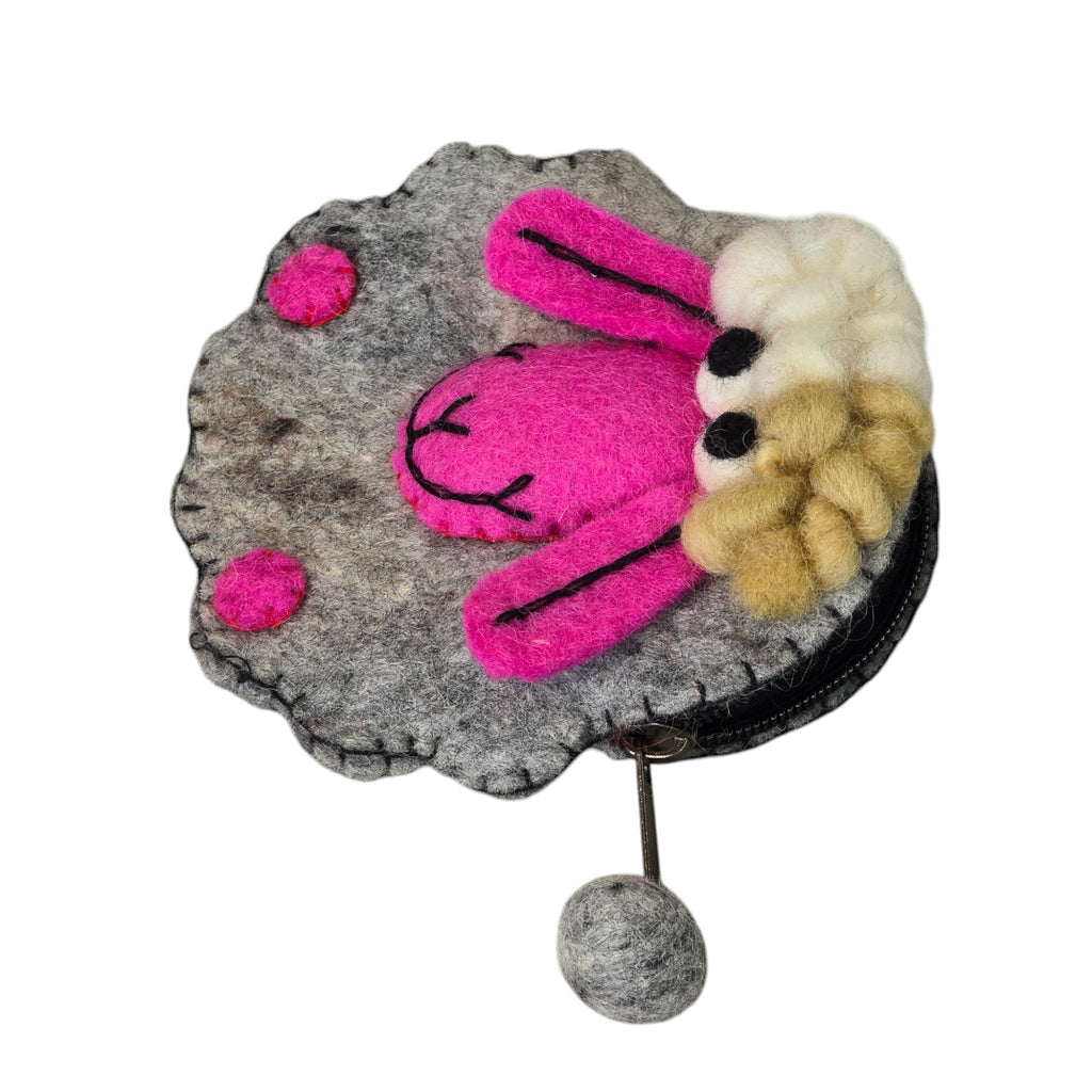 Handmade Wool Felt Coin Purse; Gray Sheep